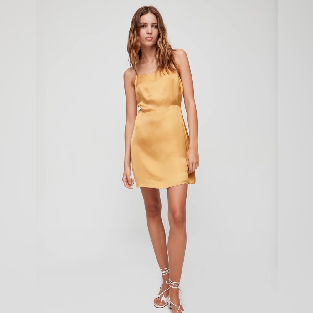 Aritzia Wilfred Isabella dress gold slip mini